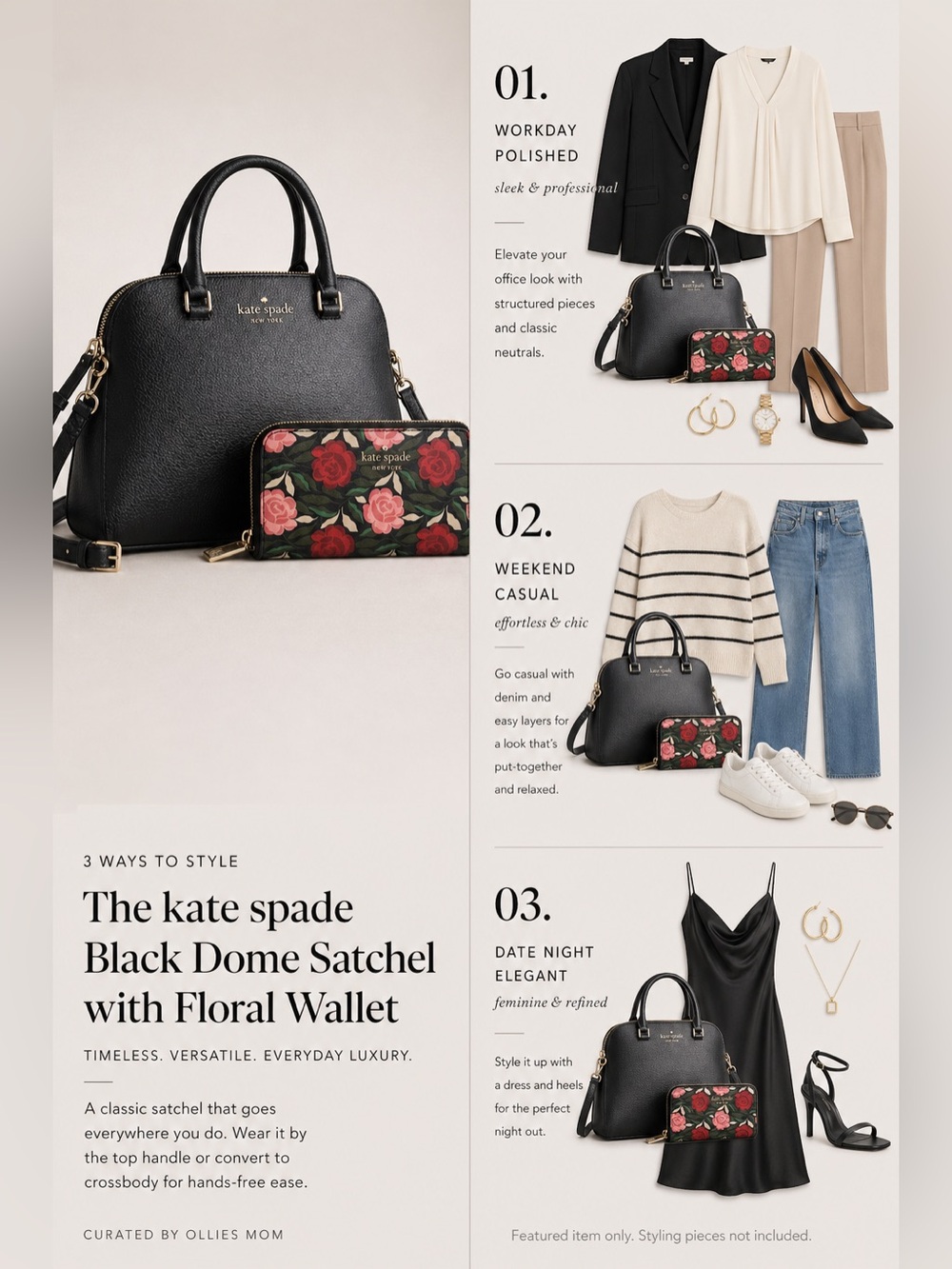 kate spade Black Dome Satchel with Floral Wallet convert to crossbody too
